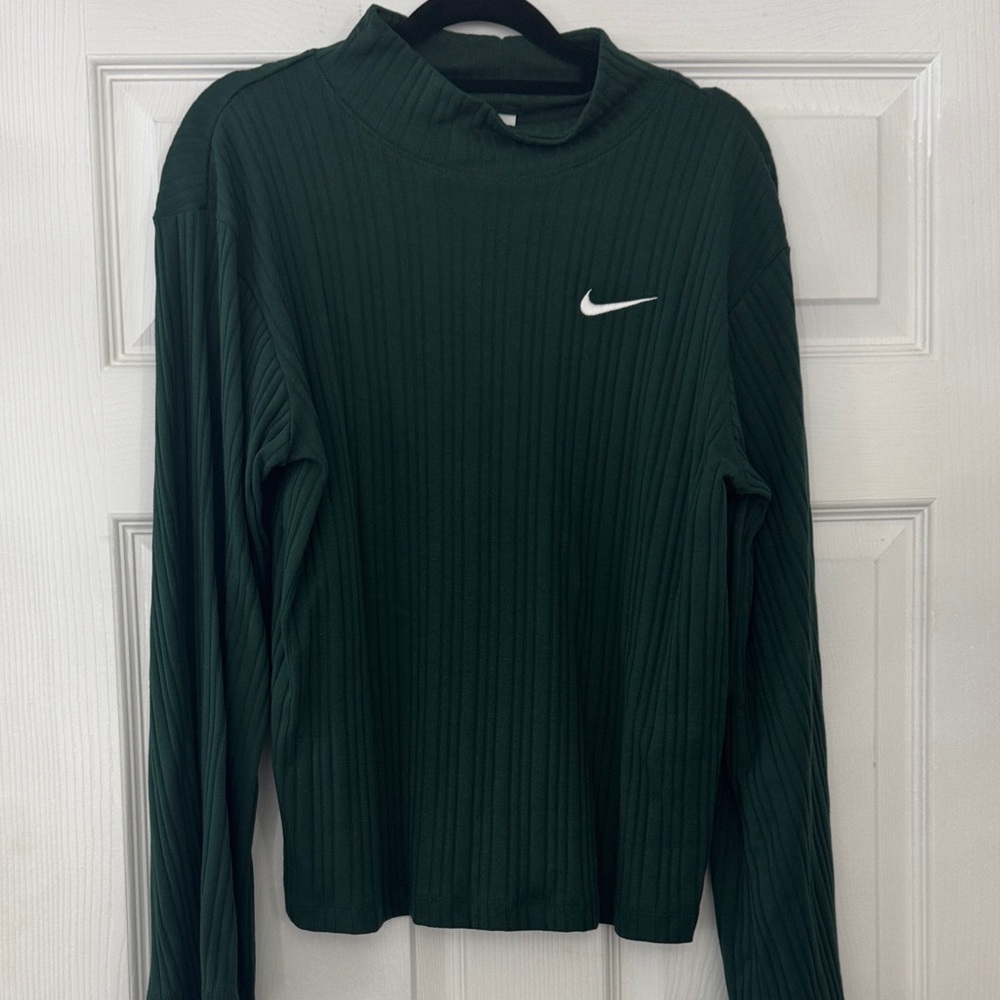 Nike Dark Green Ribbed Top with Logo